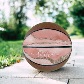 Roze Gold Marble Monogram Calligrafie Script Name Basketbal