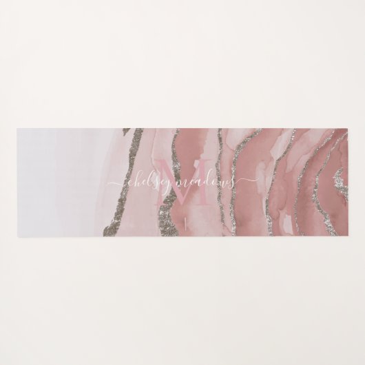 Roze Gold Marble Monogram Calligrafie Script Name  Yogamat (Achterkant (horizontaal))