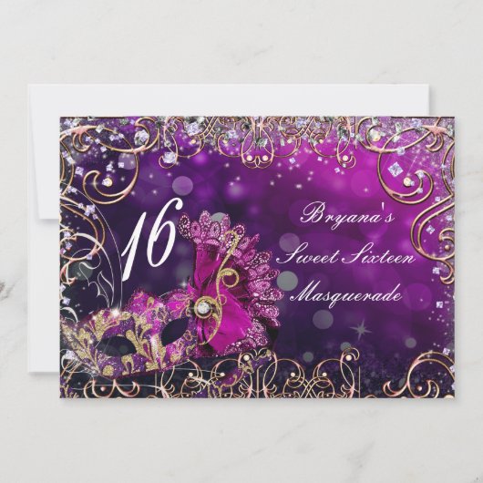 Roze & Gold Masquerade Costume Mask Birthday Party Kaart (Voorkant)