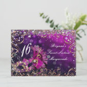 Roze & Gold Masquerade Costume Mask Birthday Party Kaart (Staand voorkant)