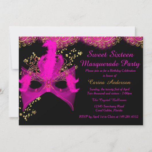 Roze Gold Masquerade Sweet 16 Birthday Kaart (Voorkant)