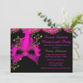 Roze Gold Masquerade Sweet 16 Birthday Kaart (Staand voorkant)