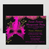 Roze Gold Masquerade Sweet 16 Birthday Kaart (Voorkant / Achterkant)