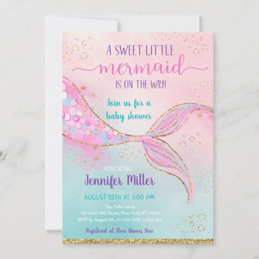 Roze Gold Mermaid Baby shower Kaart (Voorkant)