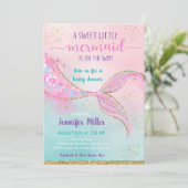 Roze Gold Mermaid Baby shower Kaart (Staand voorkant)