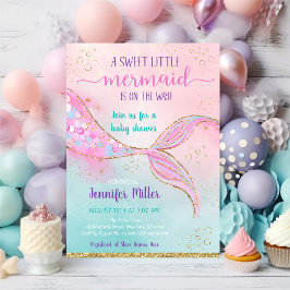 Roze Gold Mermaid Baby shower Kaart