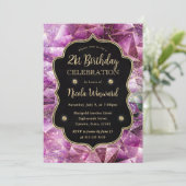 Roze & Gold Midnight Crystal Galaxy 21st Birthday Kaart (Staand voorkant)