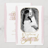 Roze Gold Minimal Modern Sweet 16 Foto Afbeelding Kaart (Voorkant / Achterkant)
