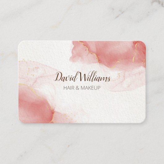 Roze Gold Modern Art Liquid Waterverf Business Ca Visitekaartje (Voorkant)