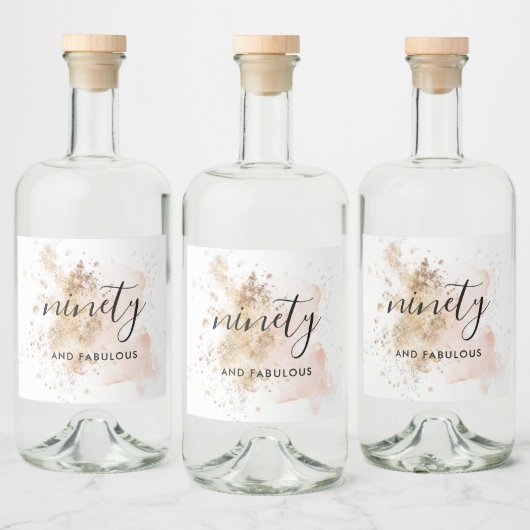 Roze Gold Modern Chic 90th Birthday Calligrafie Likeurfles Etiket (Flessen)