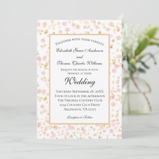 Roze Gold Modern Chic Wedding Kaart (Staand voorkant)