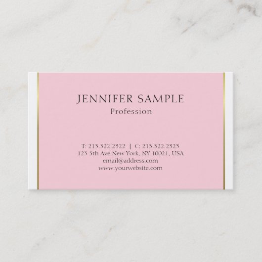 Roze Gold Modern Sophisticn Plain Trendy Luxury Visitekaartje (Voorkant)