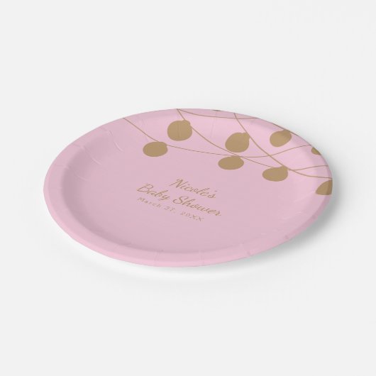 Roze & Gold Modern String Lights Chic Party Papieren Bordje (Gekanteld)