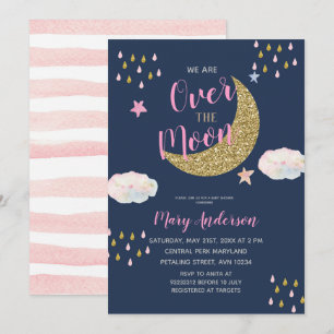 Roze Gold Moon Baby shower Kaart