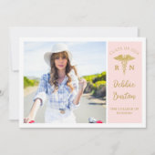 Roze & Gold Nursing School Photo Graduparty Kaart (Voorkant)