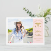 Roze & Gold Nursing School Photo Graduparty Kaart (Staand voorkant)