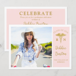 Roze & Gold Nursing School Photo Graduparty Kaart