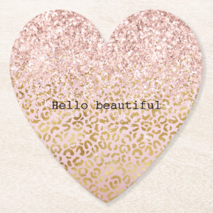 Roze Gold Ombre Leopard Print Blush Glitter Kartonnen Onderzetters