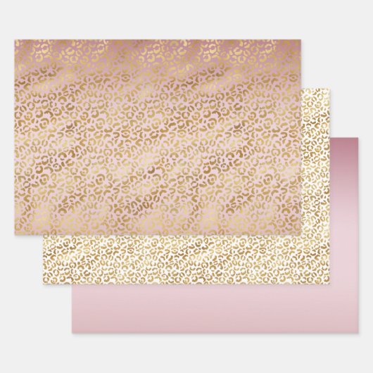 Roze Gold Ombre Leopard Print Inpakpapier Vel (Set)