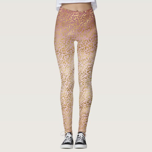 Roze Gold Ombre Leopard Print Leggings (Voorkant)