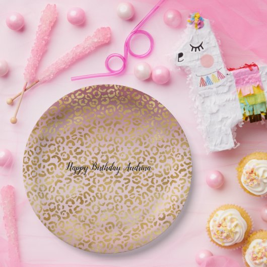 Roze Gold Ombre Leopard Print          Papieren Bordje (Feest)