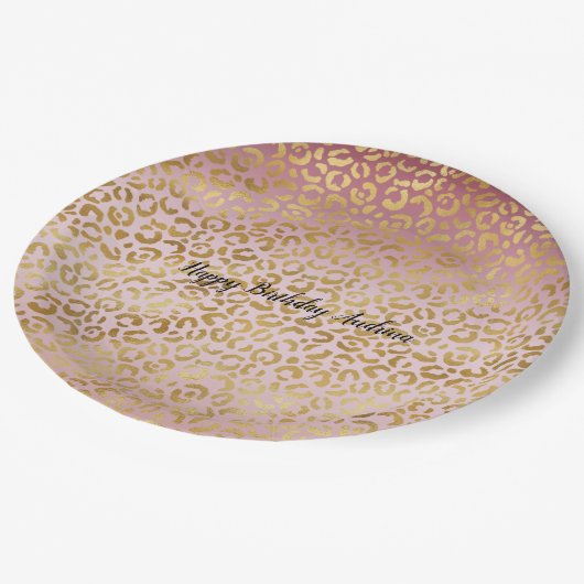 Roze Gold Ombre Leopard Print Papieren Bordje (Gekanteld)