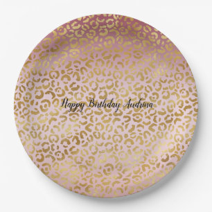 Roze Gold Ombre Leopard Print          Papieren Bordje