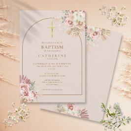Roze Gold Pampas Grass Girl Baptisme Christening Kaart