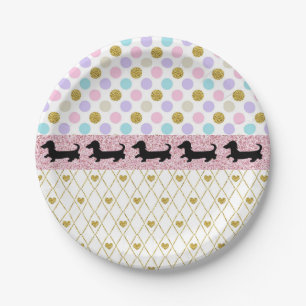 Roze Gold Pastel Glitter Dachshund Papieren Borden Bordje
