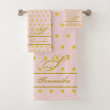 Roze Gold Polka Dot Monogramed Towel Set