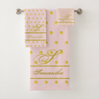 Roze Gold Polka Dot Monogramed Towel Set Bad Handdoek