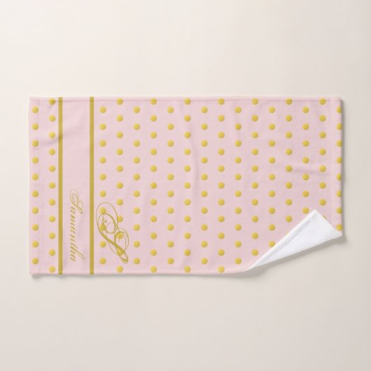Roze Gold Polka Dot Monogramed Towel Set Bad Handdoek (Handdoek)