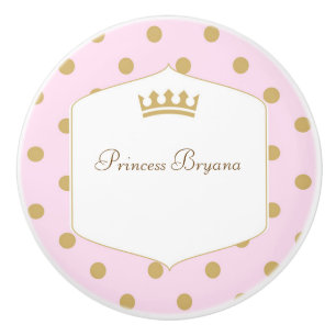 Roze & Gold Polka Dots Princess Crown Dresser Keramische Knop