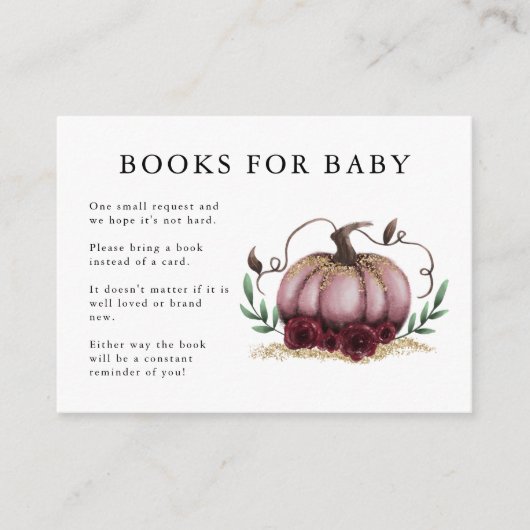 Roze Gold Pumpkin Baby shower Book Request Informatiekaartje (Voorkant)