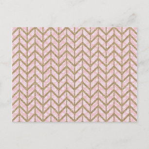 Roze Gold Royal Damask Chevron Glitter Photo Print Briefkaart