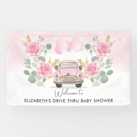 Roze Gold Rozen drive by Baby shower Welcome Yard Spandoek (Horizontaal)