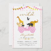 Roze Gold Safari Birthday Uitnodiging (Voorkant)