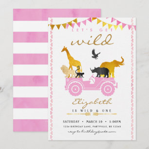 Roze Gold Safari Birthday Uitnodiging