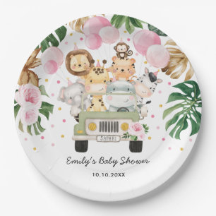 Roze Gold Safari Oerwoud Dieren Greenery Baby Girl Papieren Bordje