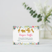Roze Gold Safari Wild One Baby Diaper Raffle Informatiekaartje (Staand voorkant)