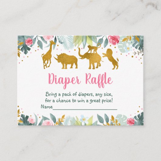 Roze Gold Safari Wild One Baby Diaper Raffle Informatiekaartje (Voorkant)