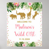 Roze & Gold Safari Wilde Een eerste verjaardag Poster (Voorkant)