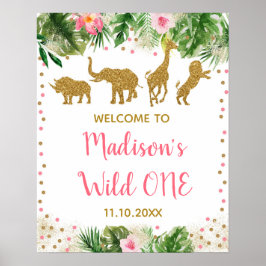 Roze & Gold Safari Wilde Een eerste verjaardag Poster