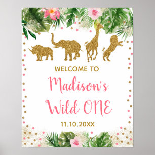 Roze & Gold Safari Wilde Een eerste verjaardag Poster