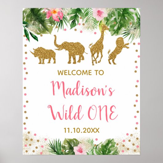 Roze & Gold Safari Wilde Een eerste verjaardag Poster (Voorkant)