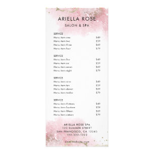 Roze Gold Salon Service Menu Price List Rack Card