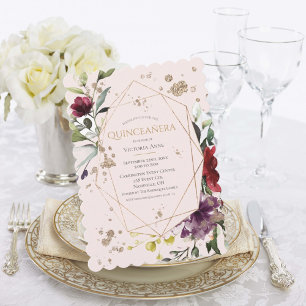 Roze Gold Scalloped Quinceañera Invitation Kaart