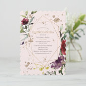 Roze Gold Scalloped Quinceañera Invitation Kaart (Staand voorkant)