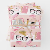 Roze Gold School Girl Wrapping Paper Set (In situ)