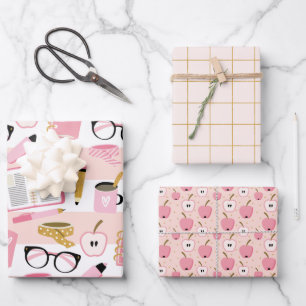 Roze Gold School Girl Wrapping Paper Set